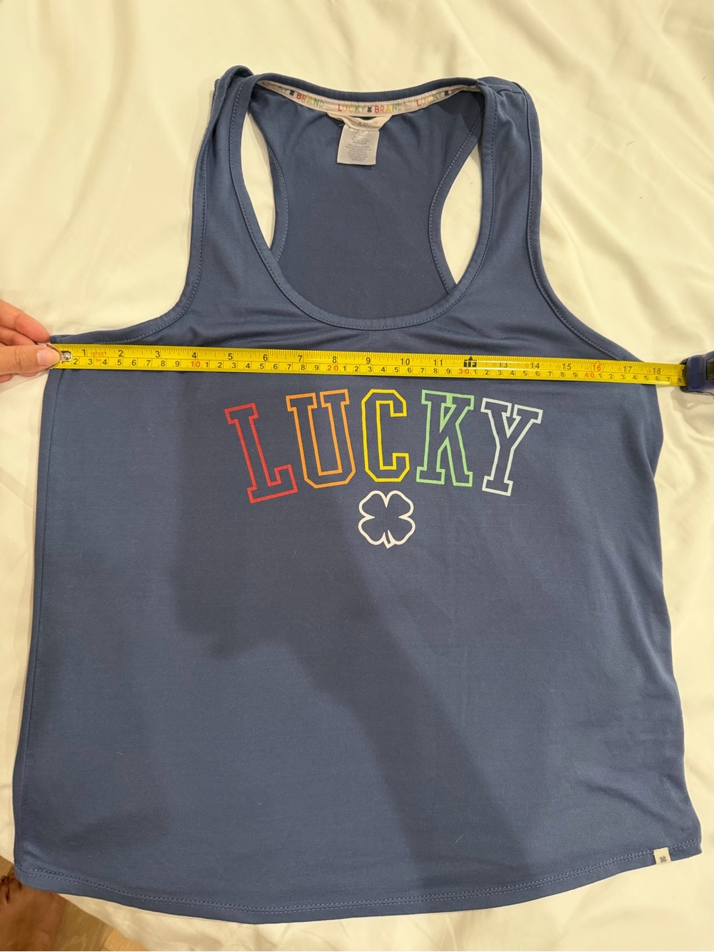 Lucky Brand Navy Blue Racerback Tank with Rainbow 'LUCKY' Graphic
